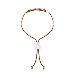Pulsera de cordón marrón y beige con oso de plata Bold Bear^TOUS Discount