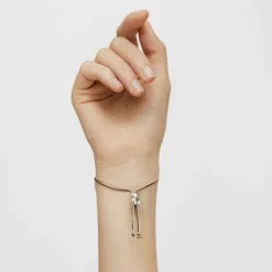 Pulsera de cordón marrón y beige con oso de plata Bold Bear^TOUS Discount