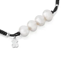 Pulsera de cordón negro, y perlas Pearls^TOUS Clearance