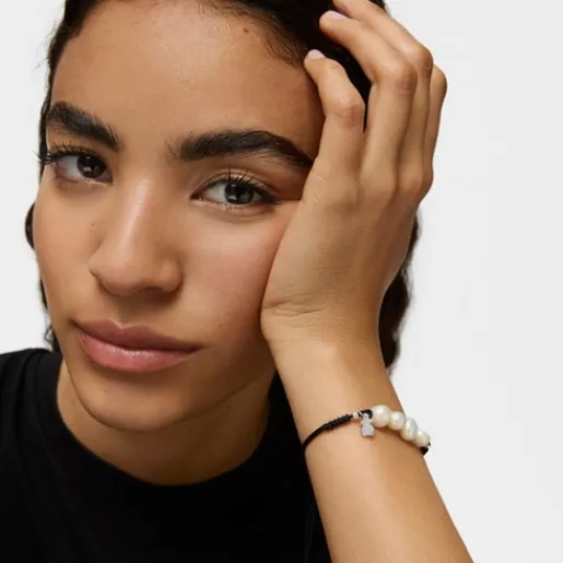 Pulsera de cordón negro, y perlas Pearls^TOUS Clearance