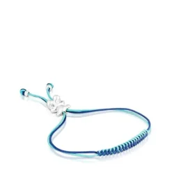 Pulsera de cordón turquesa y azul marino con oso de plata Bold Bear^TOUS New