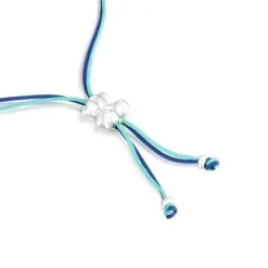 Pulsera de cordón turquesa y azul marino con oso de plata Bold Bear^TOUS New