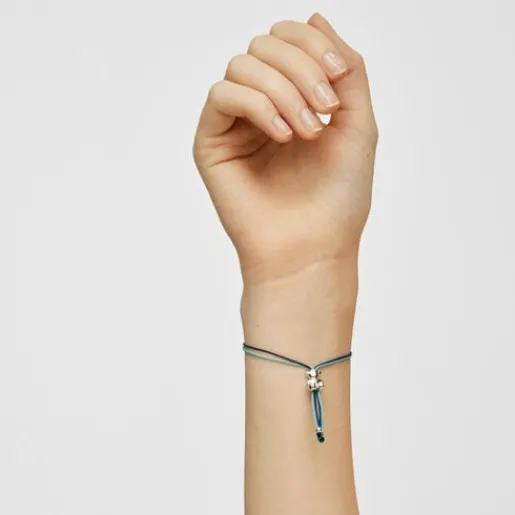 Pulsera de cordón turquesa y azul marino con oso de plata Bold Bear^TOUS New