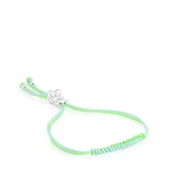 Pulsera de cordón verde y azul con oso de plata Bold Bear^TOUS Hot
