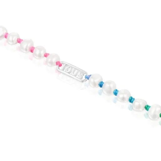 Pulsera de nylon multicolor, plata y perlas cultivadas Logo^TOUS New