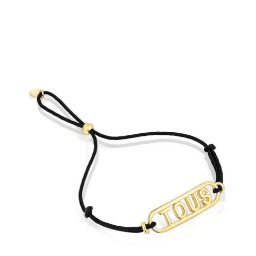 Pulsera de nylon negro con baño de oro 18 kt sobre plata Logo^TOUS