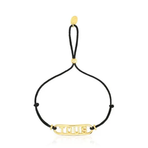 Pulsera de nylon negro con baño de oro 18 kt sobre plata Logo^TOUS