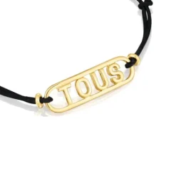 Pulsera de nylon negro con baño de oro 18 kt sobre plata Logo^TOUS