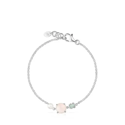 Pulsera de plata con cuarzo rosa, amazonita y perla Mini Color^TOUS Discount