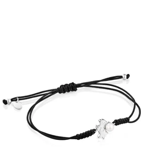 Pulsera de plata con perla y cordón negro Nocturne^TOUS Outlet