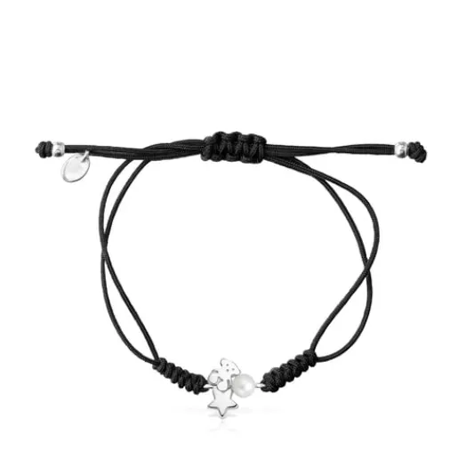 Pulsera de plata con perla y cordón negro Nocturne^TOUS Outlet