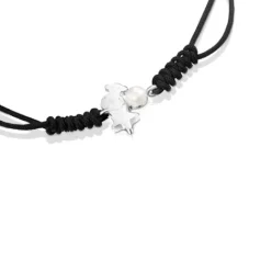 Pulsera de plata con perla y cordón negro Nocturne^TOUS Outlet