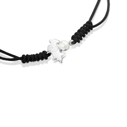 Pulsera de plata con perla y cordón negro Nocturne^TOUS Outlet