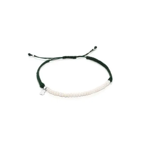 Pulsera de plata, perla cultivada y cordón en color verde Color^TOUS Discount