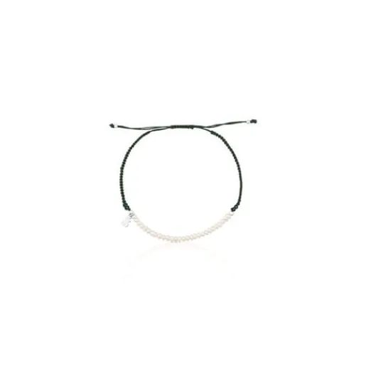 Pulsera de plata, perla cultivada y cordón en color verde Color^TOUS Discount