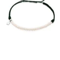 Pulsera de plata, perla cultivada y cordón en color verde Color^TOUS Discount