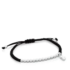 Pulsera de plata y cordón en color negro Hiper Micro^TOUS Outlet