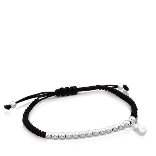 Pulsera de plata y cordón en color negro Hiper Micro^TOUS Outlet