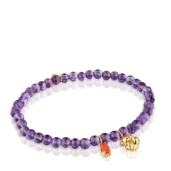 Pulsera elástica con baño de oro sobre plata, amatista y cornalina Bold Bear^TOUS Clearance