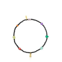 Pulsera elástica con baño de oro 18 kt sobre plata, onix, gemas Bold Bear^TOUS Sale