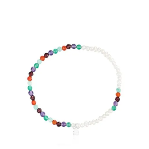 Pulsera elástica con gemas, perlas cultivadas y motivo oso de plata Bold Motif^TOUS Discount