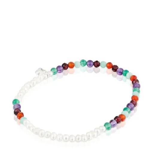 Pulsera elástica con gemas, perlas cultivadas y motivo oso de plata Bold Motif^TOUS Discount