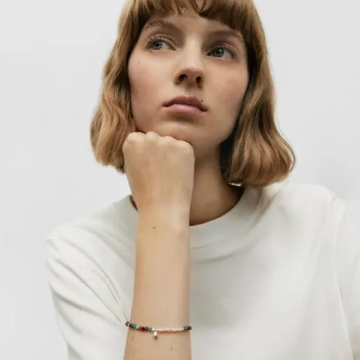 Pulsera elástica con gemas, perlas cultivadas y motivo oso de plata Bold Motif^TOUS Discount