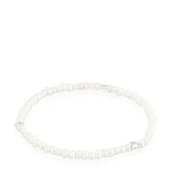 Pulsera elástica con perlas cultivadas y motivos flor de plata Bold Motif^TOUS Outlet