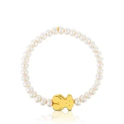 Pulsera elástica de oro y perlas cultivadas motivo oso de 1,15cm, 19cm, Sweet Dolls^TOUS