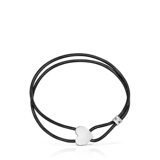 Pulsera elástica negra con corazón de plata Sweet Dolls^TOUS Hot