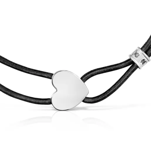 Pulsera elástica negra con corazón de plata Sweet Dolls^TOUS Hot