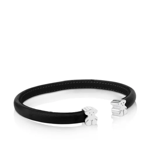 Pulsera en plata y piel en negro Sweet Dolls^TOUS Clearance