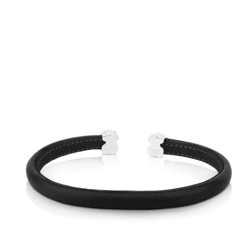 Pulsera en plata y piel en negro Sweet Dolls^TOUS Clearance