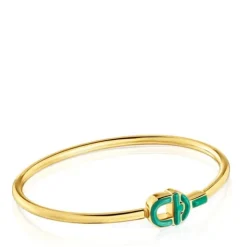 Pulsera esclava con baño de oro 18 kt sobre plata y motivo en color verde MANIFESTO^TOUS Clearance