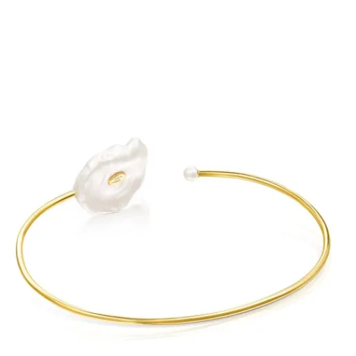 Pulsera pétalo con baño de oro 18 kt sobre plata y perlas Nenufar^TOUS Outlet