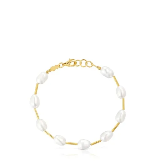 Pulsera tubo con baño de oro de 18 kt sobre plata y perlas cultivadas Gloss^TOUS Online