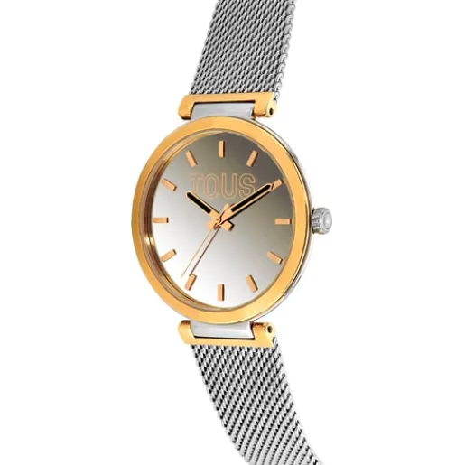 Reloj analógico con brazalete de acero y caja de aluminio en color IPG dorado S-Mesh Mirror^TOUS Clearance