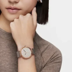 Reloj analógico con brazalete de acero y caja de aluminio en color IPRG rosado S-Mesh Mirror^TOUS Clearance