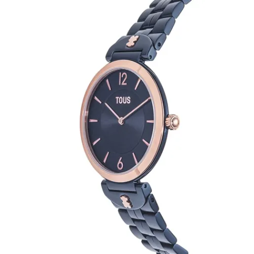 Reloj analógico con brazalete de acero IP azul y acero IPRG rosado S-Band^TOUS New