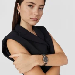 Reloj analógico con brazalete de acero IP gris y acero IPRG rosado S-Band^TOUS New