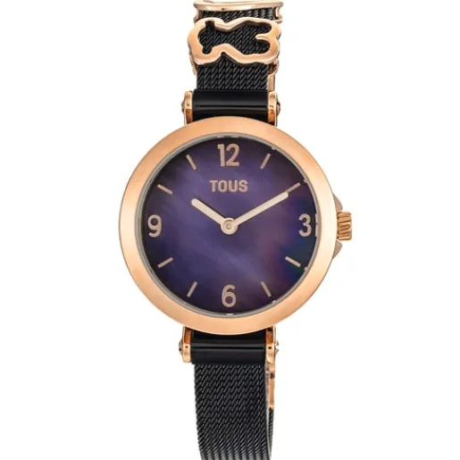 Reloj analógico con brazalete de acero IP negro y acero IPRG rosa Icon Charms^TOUS