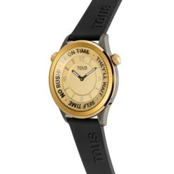 Reloj analógico con correa de silicona negra y caja de acero IPG dorado Now^TOUS Discount