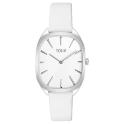 Reloj analógico de acero con correa de piel blanca Heritage^TOUS Best