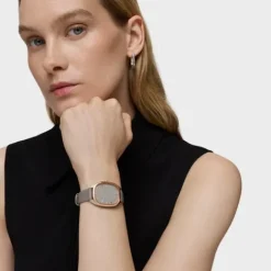 Reloj analógico de acero IPRG rosa con correa de piel gris Heritage^TOUS Clearance