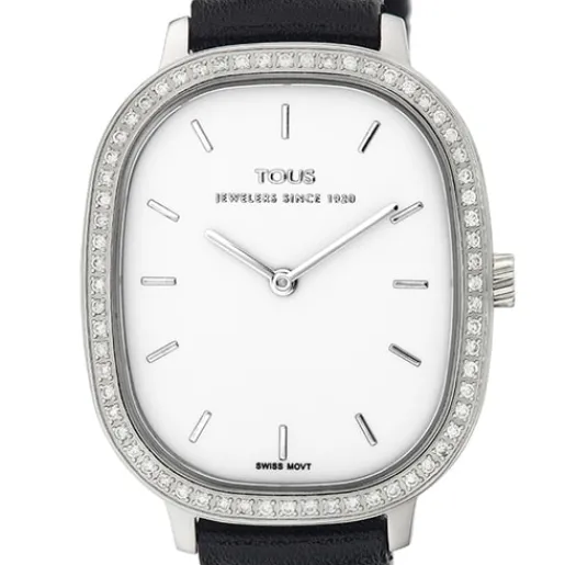Reloj analógico Heritage con bisel de diamantes y correa de piel negra - Edición especial^TOUS Best