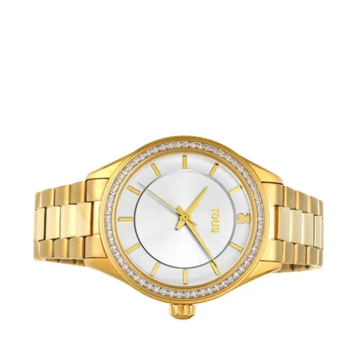 Reloj analógico T-Shine de acero IP dorado con zirconias cúbicas^TOUS Outlet