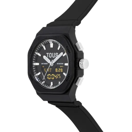 Reloj analógico/digital de acero y brazalete de nylon negro Bet^TOUS