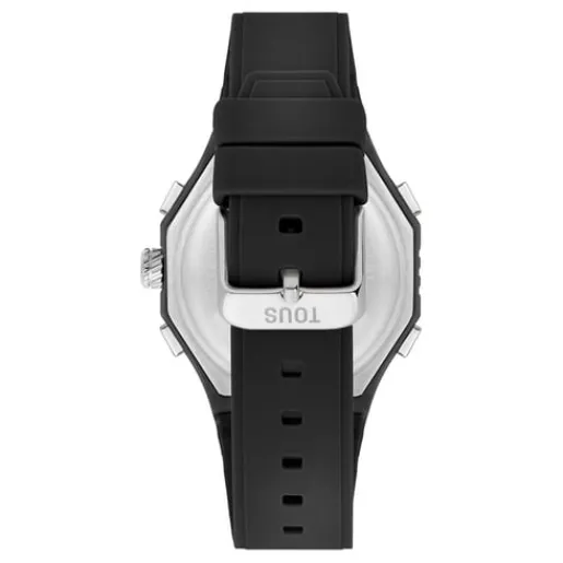 Reloj analógico/digital de acero y brazalete de nylon negro Bet^TOUS