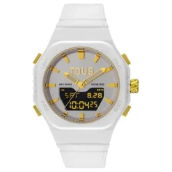 Reloj analógico/digital de acero IPG dorado con brazalete de nylon blanco Bet^TOUS Clearance