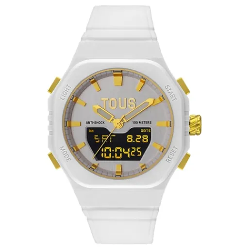 Reloj analógico/digital de acero IPG dorado con brazalete de nylon blanco Bet^TOUS Clearance